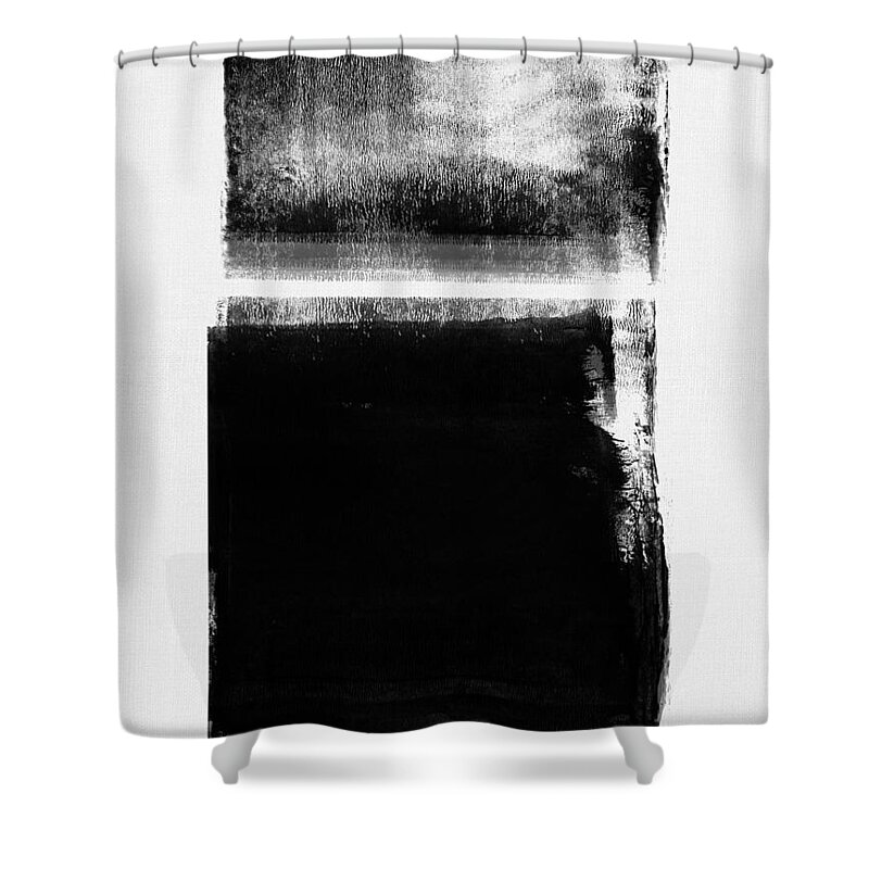 Black And White Shower Curtain featuring the mixed media Black Blocks I by Naxart Studio