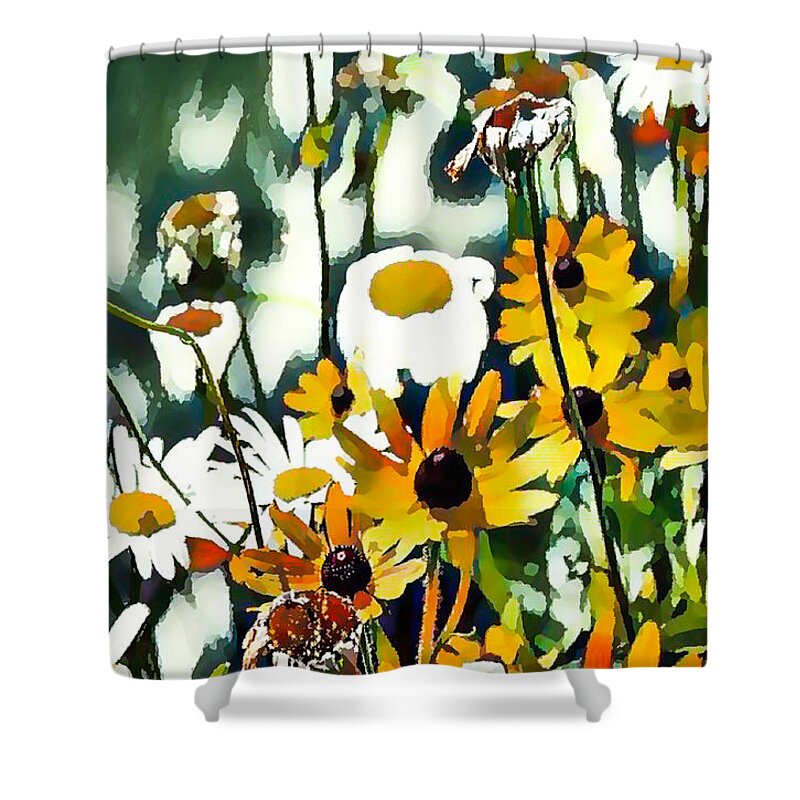 Black-eyed-susan Shower Curtain featuring the painting Black Eyed Susan Flower 8 by Jeelan Clark