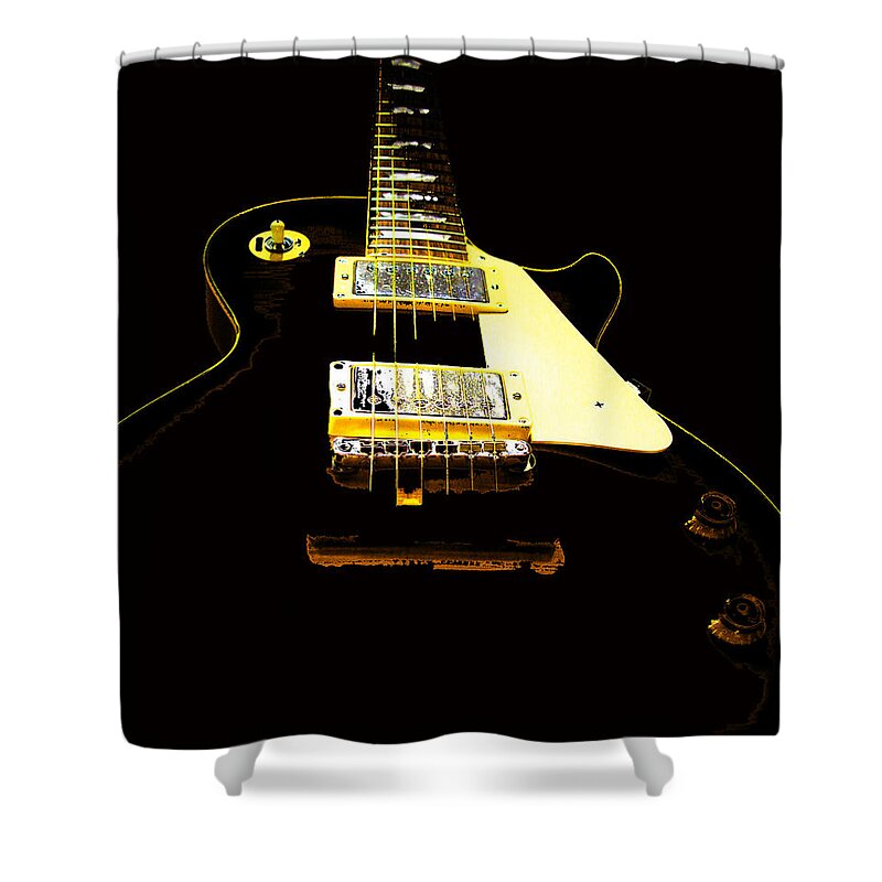 Guitar Shower Curtain featuring the photograph Black Guitar with Gold Accents by Guitarwacky Fine Art
