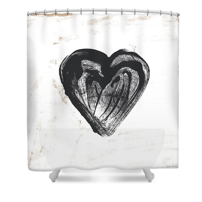 Heart Shower Curtain featuring the mixed media Black Heart- Art by Linda Woods by Linda Woods