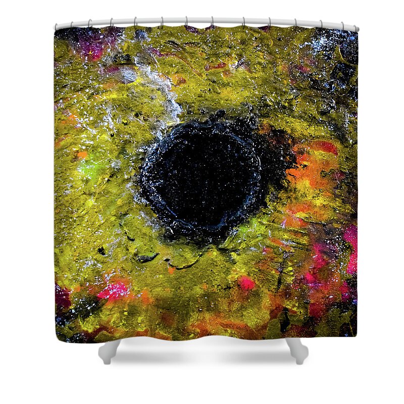Sun Shower Curtain featuring the mixed media Black Hole Sun by Patsy Evans - Alchemist Artist