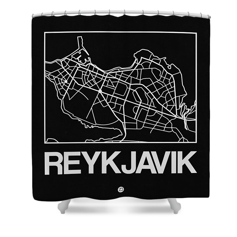 Unique Collection Of City Street Maps. American Cities Shower Curtain featuring the digital art Black Map of Reykjavik by Naxart Studio