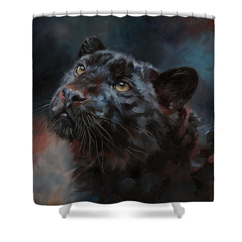 Black Panther Shower Curtain featuring the painting Black Panther 3 by David Stribbling
