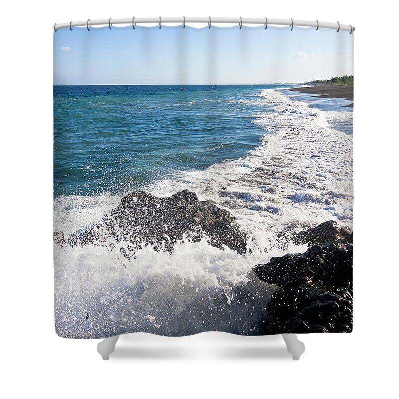 Long Shower Curtain featuring the photograph Black Sand Beach by Davorlovincic