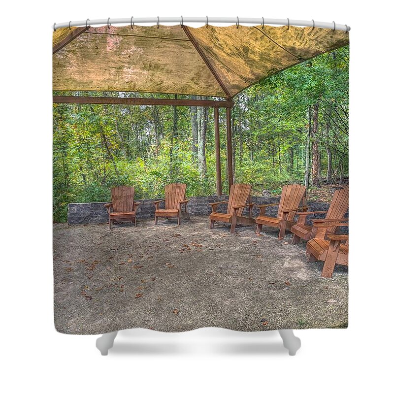 Canopy Shower Curtain featuring the photograph Blacklick Woods - Chairs by Jeremy Lankford
