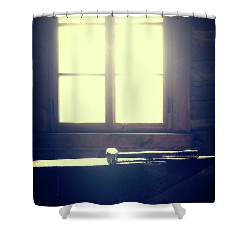 Blacksmith Shower Curtain featuring the photograph Blacksmith's hammer on the anvil by Michal Boubin