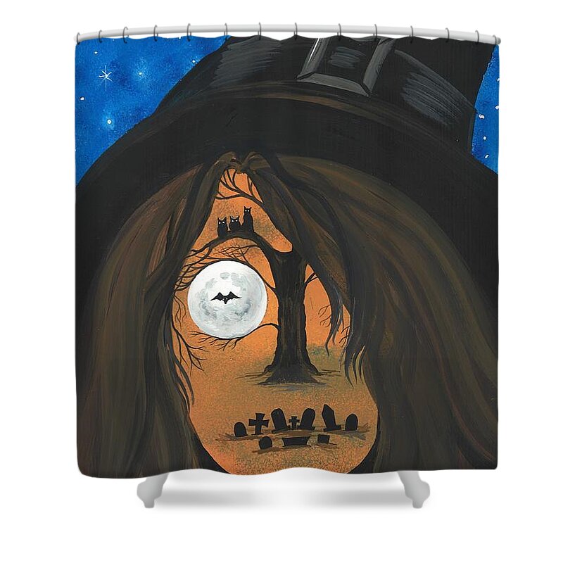 Print Shower Curtain featuring the painting Blair Witch by Margaryta Yermolayeva