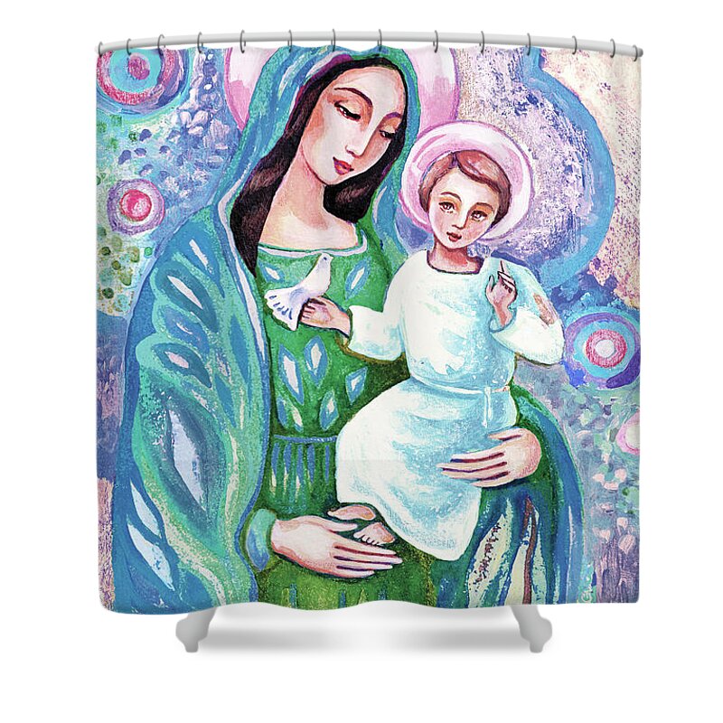 Mother And Child Shower Curtain featuring the painting Blessing from Heaven by Eva Campbell
