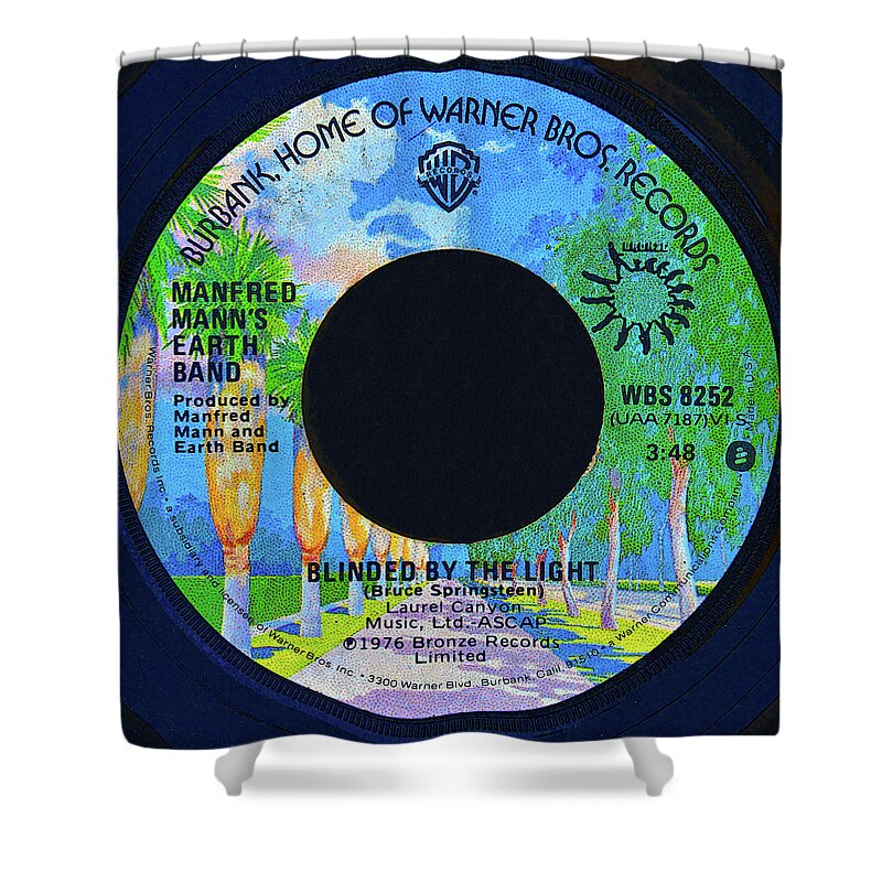 45 Record Shower Curtain featuring the mixed media Blinded by the light 45 record by David Lee Thompson