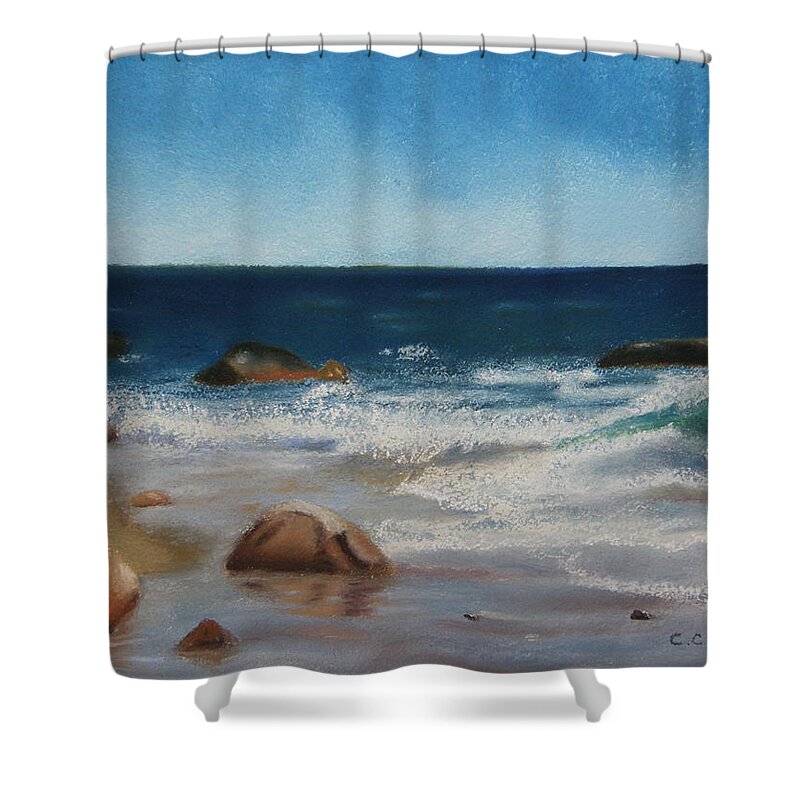 Water Shower Curtain featuring the pastel Block Island Surf by Carol Corliss