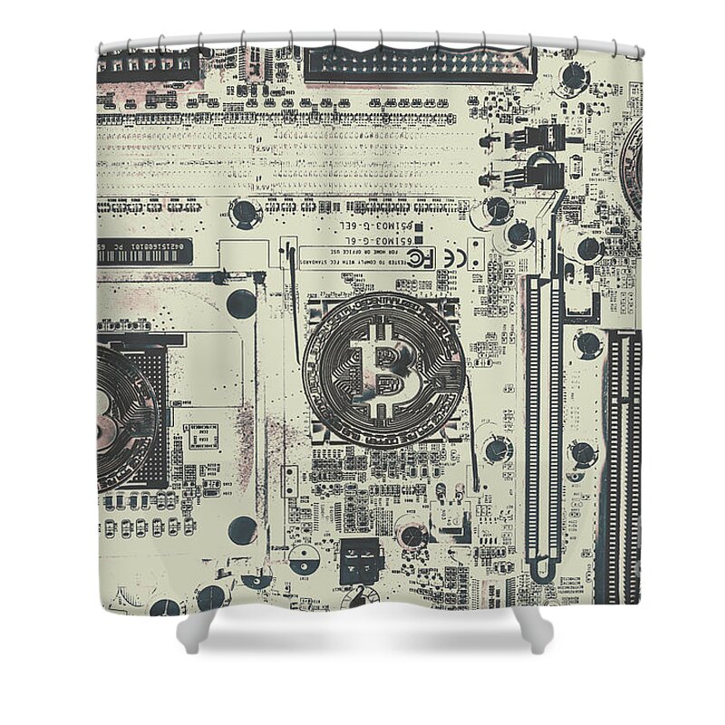 Crypto Shower Curtain featuring the photograph Block mining by Jorgo Photography