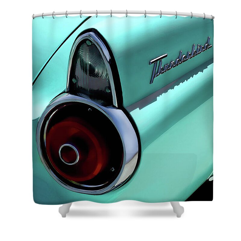 Thunderbird Shower Curtain featuring the digital art 1955 T-Bird by Douglas Pittman