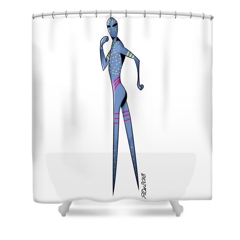 Blue Shower Curtain featuring the digital art Blue Alien by Piotr Dulski