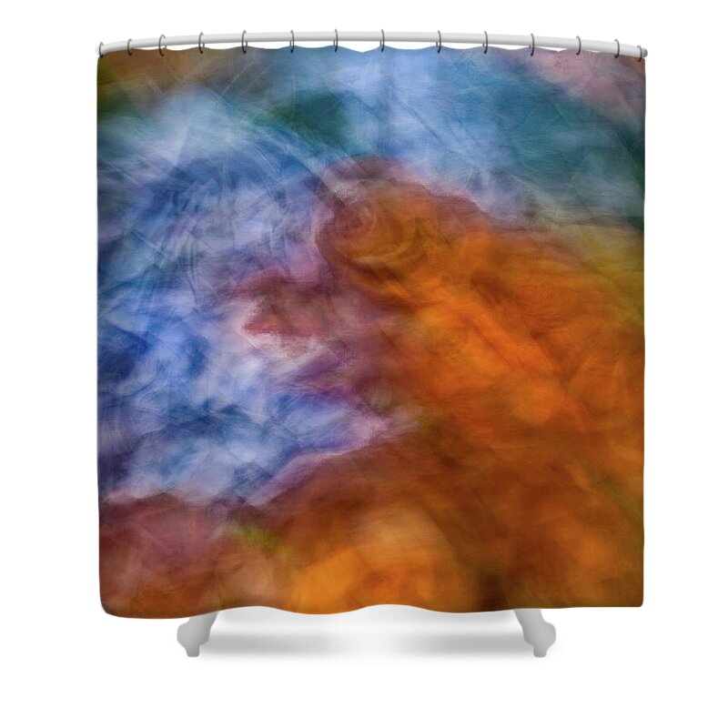 Abstract Shower Curtain featuring the photograph Blue and orange rose flower abstract by Phillip Rubino