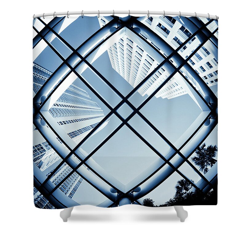 Corporate Business Shower Curtain featuring the photograph Blue Architecture Skyscrapers Downtown by Moreiso