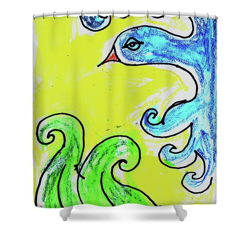 Bird Shower Curtain featuring the painting Blue Bird With Grass by Genevieve Esson