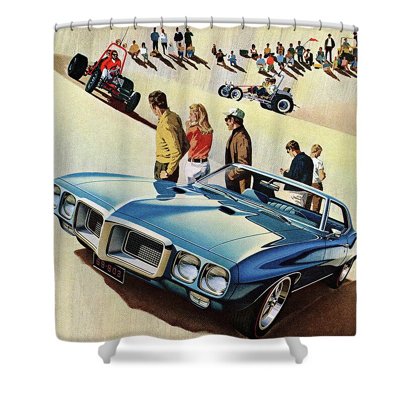Auto Shower Curtain featuring the drawing Blue Car on the Sand Dunes by CSA Images