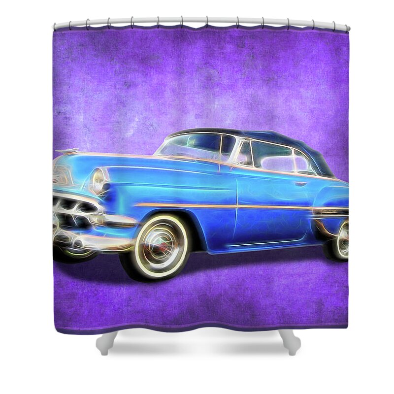 Classic Cars Shower Curtain featuring the digital art Blue Drop Top by Rick Wicker