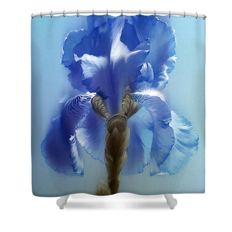 Russian Artists New Wave Shower Curtain featuring the painting Blue Iris Flower by Alina Oseeva
