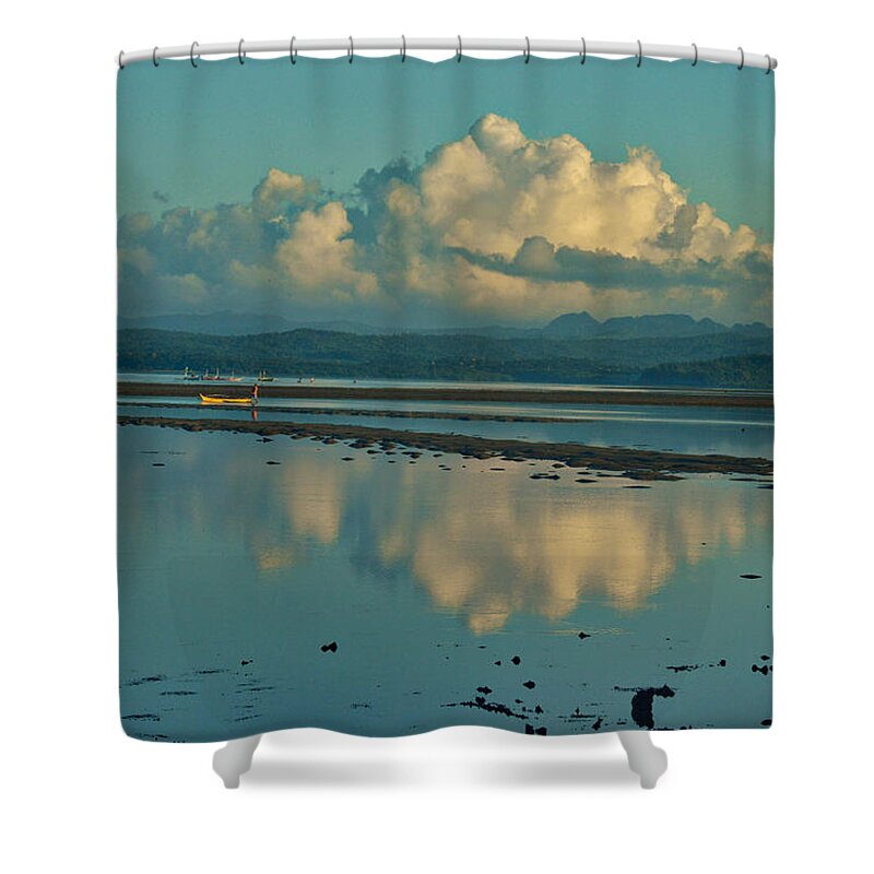 Sea Shower Curtain featuring the photograph Blue kensho morning by Yavor Mihaylov