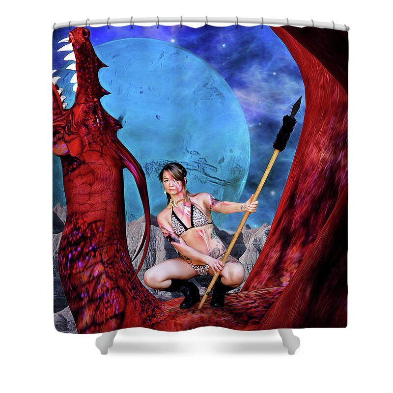 Red Shower Curtain featuring the photograph Blue Moon And Red Dragon by Jon Volden
