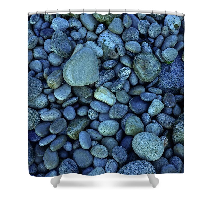 Toughness Shower Curtain featuring the photograph Blue Pebbles by April30