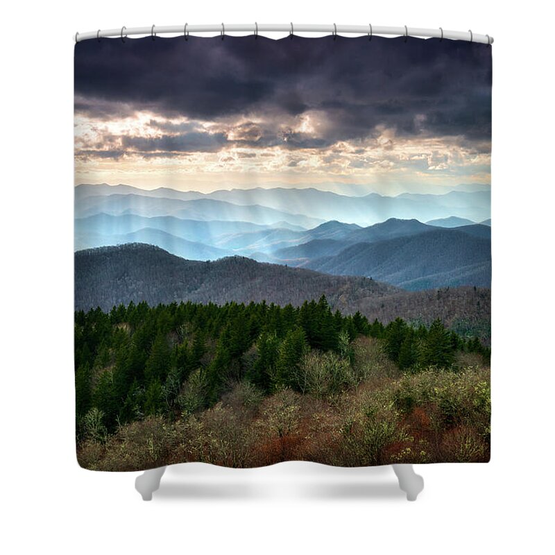 Wnc Shower Curtain featuring the photograph Blue Ridge Mountains Asheville NC Scenic Light Rays Landscape Photography by Dave Allen