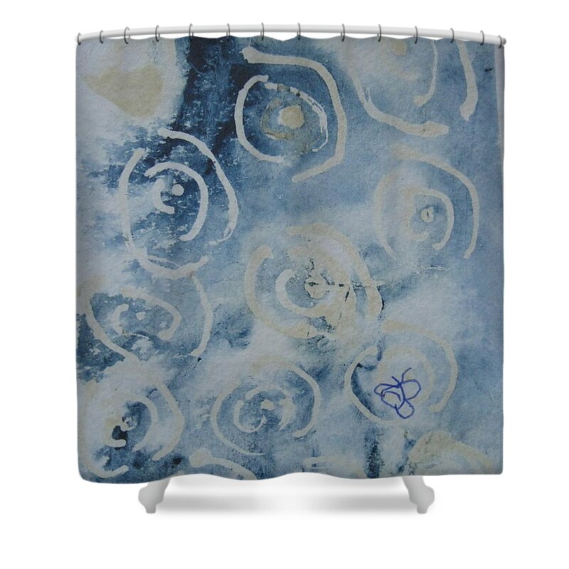 Blue Shower Curtain featuring the drawing Blue Spirals by AJ Brown