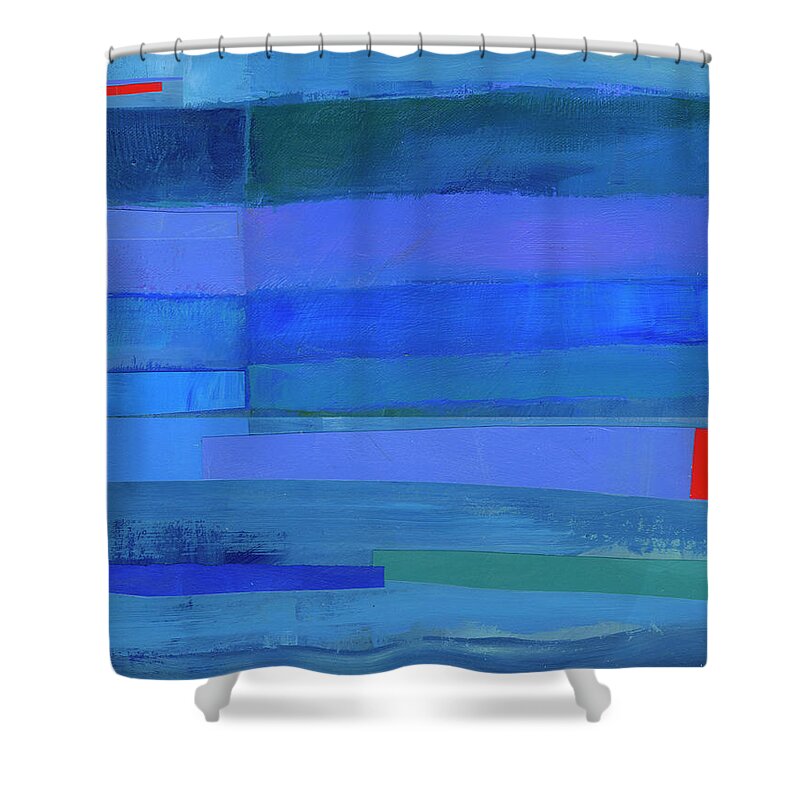 Abstract Art Shower Curtain featuring the painting Blue Stripes #9 by Jane Davies