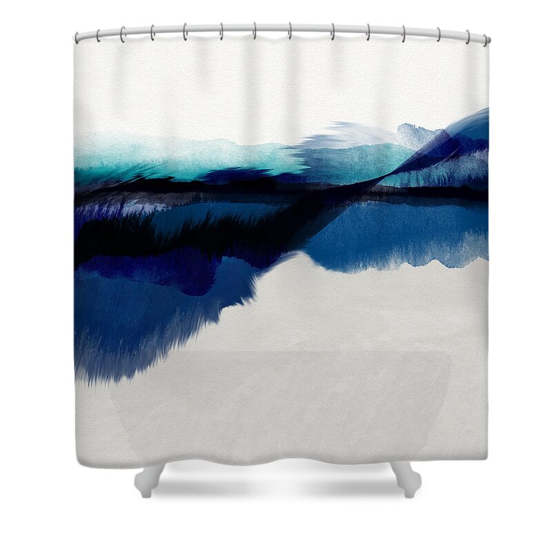 Abstract Shower Curtain featuring the mixed media Blue Vista- Art by Linda Woods by Linda Woods