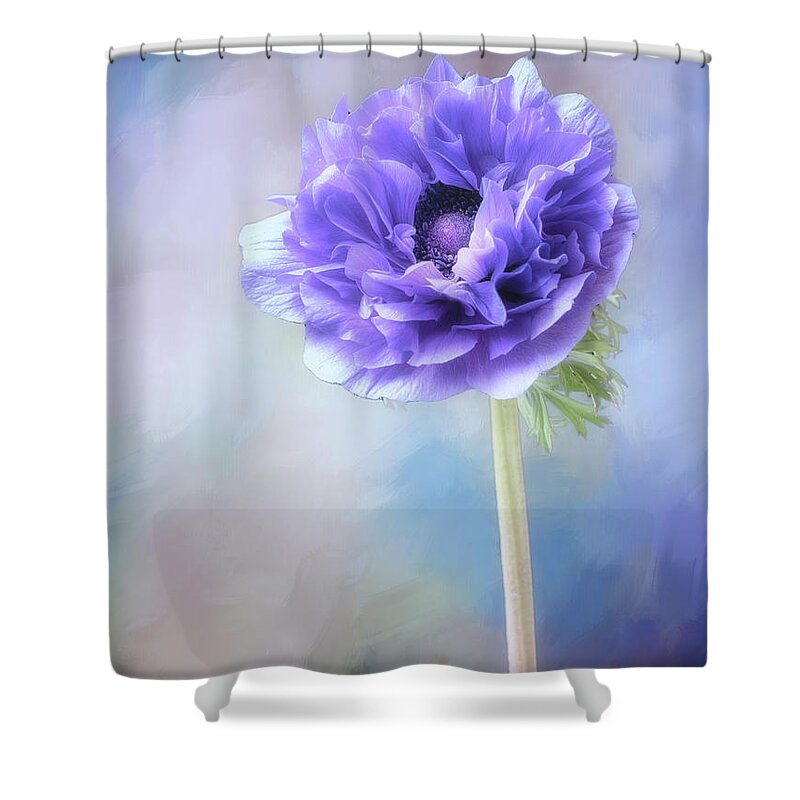 Summer Shower Curtain featuring the photograph Blue windflower by Usha Peddamatham