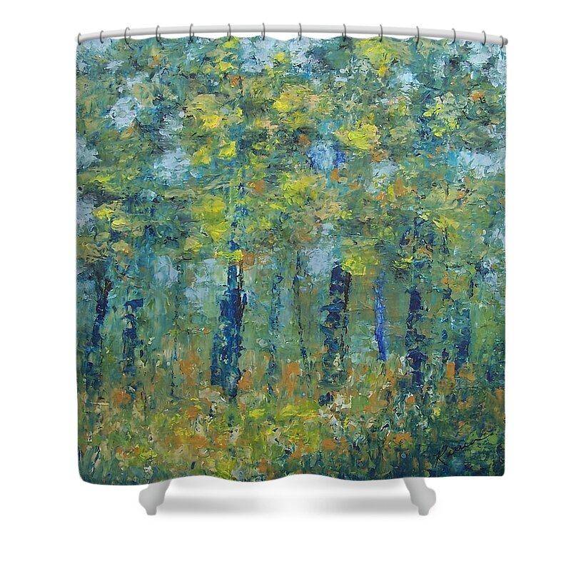 Trees Shower Curtain featuring the painting Blue Woods by Karren Case