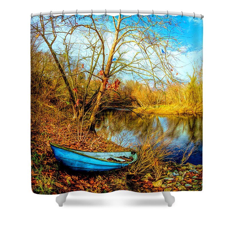 Boats Shower Curtain featuring the photograph Blues at the End of Autumn by Debra and Dave Vanderlaan