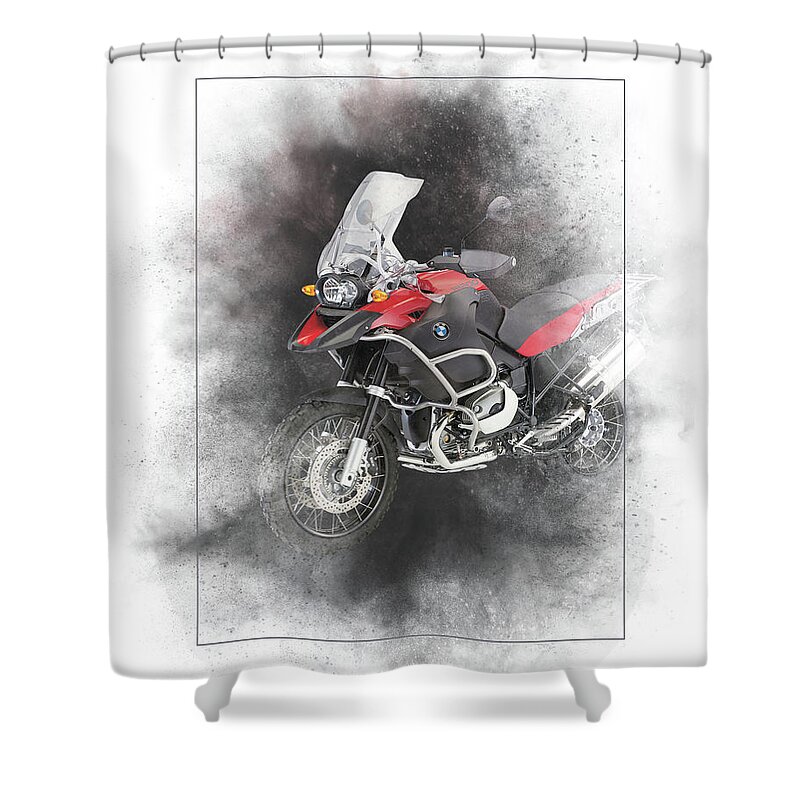 Bmw Shower Curtain featuring the mixed media BMW R1200R Painting by Smart Aviation