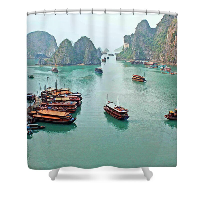 Tranquility Shower Curtain featuring the photograph Boats Of Halong Bay by Joe Regan