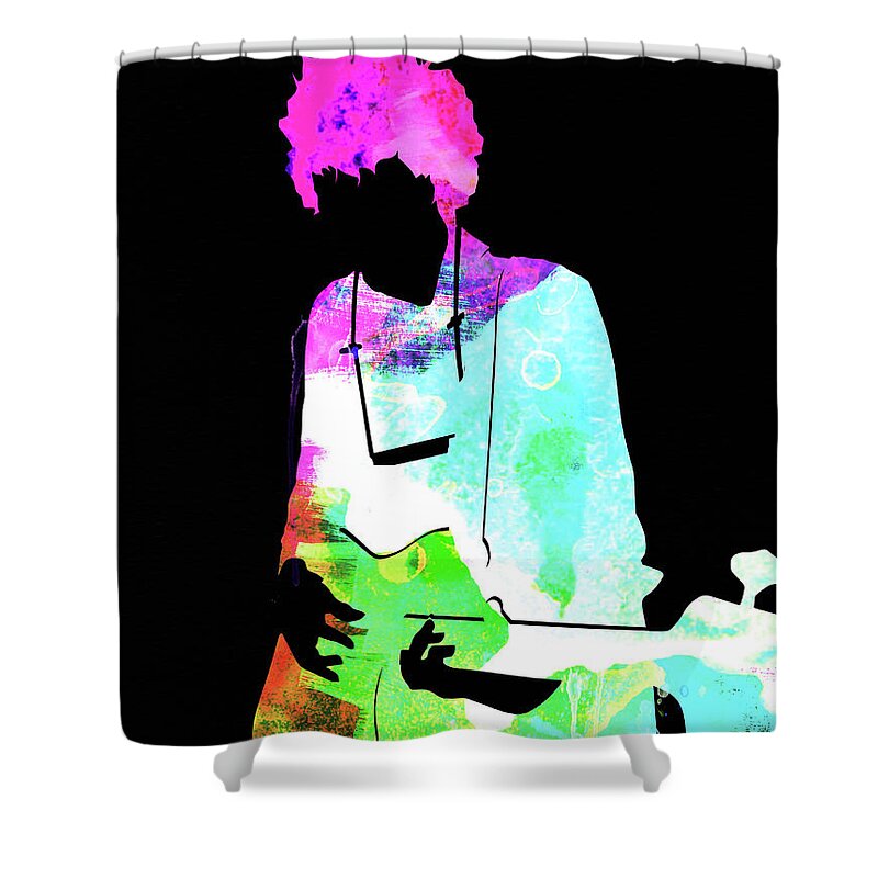Bob Dylan Shower Curtain featuring the mixed media Bob Watercolor II by Naxart Studio