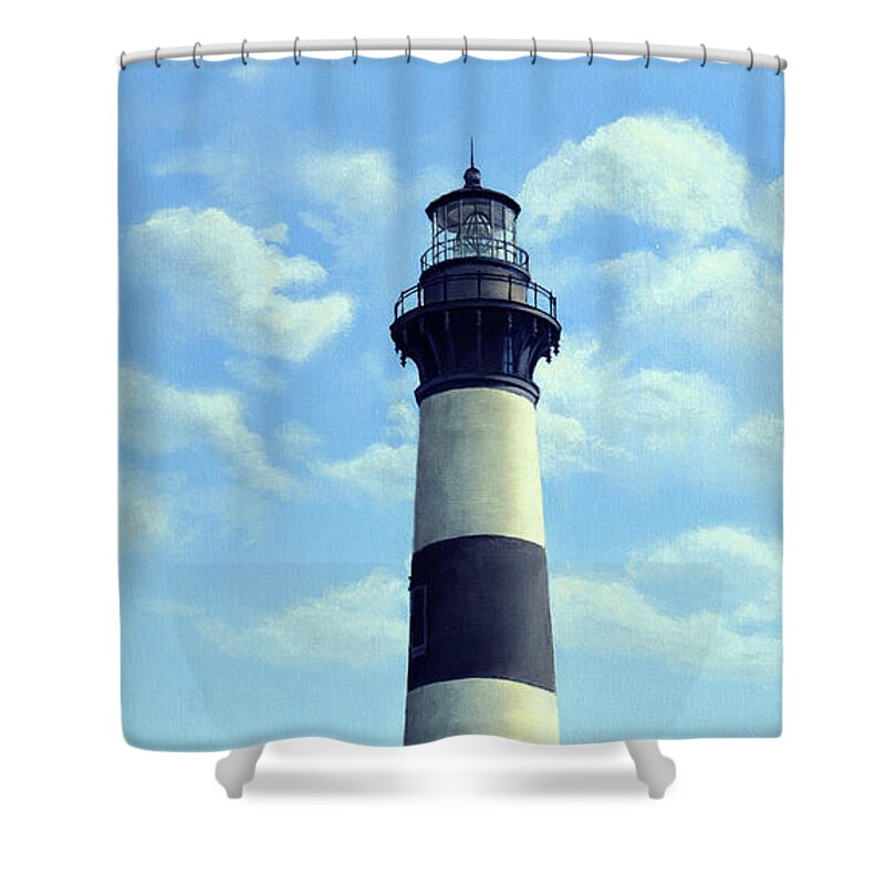 Bodie Island Lighthouse Shower Curtain featuring the painting Bodie Island Lighthouse on the Outer Banks by Jimmie Bartlett