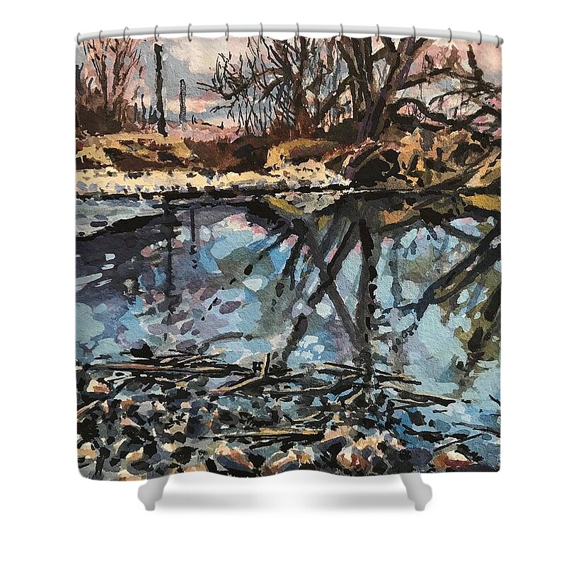Boise River Shower Curtain featuring the painting Boise River from Greenbelt study by Les Herman
