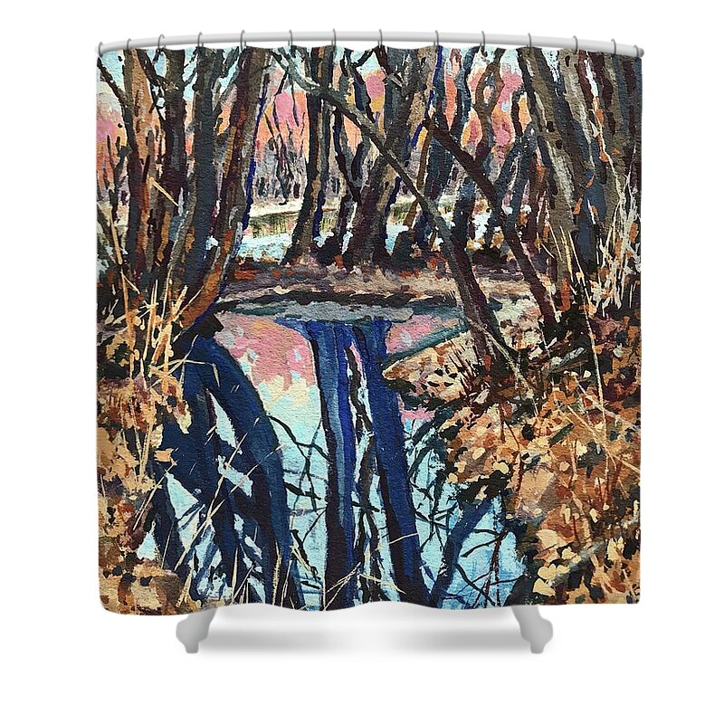 Boise Shower Curtain featuring the painting Boise River Reflections study by Les Herman