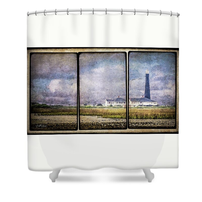 Lighthouse Shower Curtain featuring the digital art Bolivar Lighthouse Triptych 1 by Carol Fox Henrichs