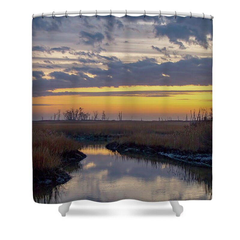 Bombay Hook Shower Curtain featuring the photograph Bombay Hook Dawn's Early Light by Kristia Adams