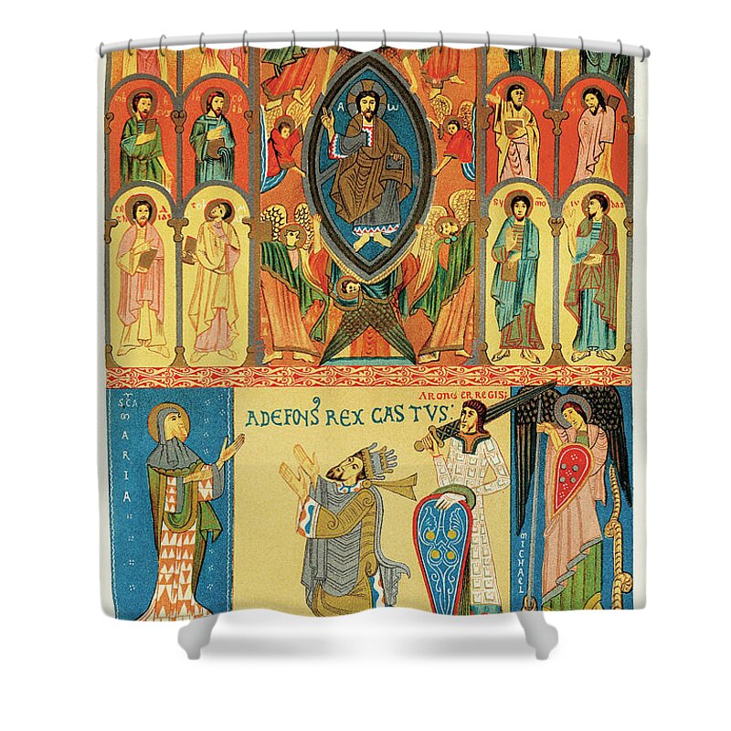 12th Century Shower Curtain featuring the painting Books Of Wills And Privileges, Spanish School, 12th Century by Spanish School