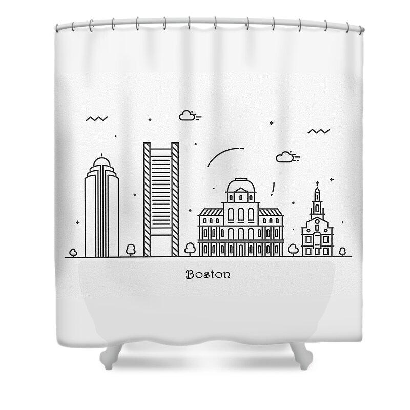 Boston Shower Curtain featuring the drawing Boston Cityscape Travel Poster by Inspirowl Design