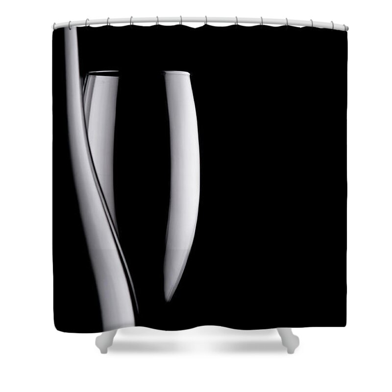 Black Background Shower Curtain featuring the photograph Bottle And Glass by Abile