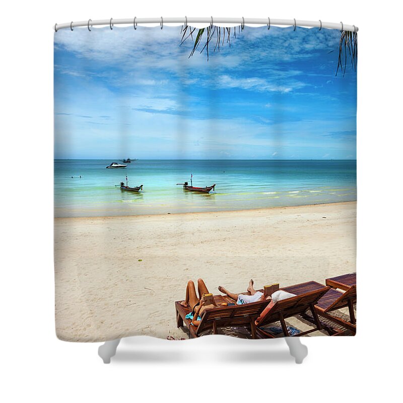 Water's Edge Shower Curtain featuring the photograph Bottle Beach In Koh Pha Ngan by Gonzalo Azumendi