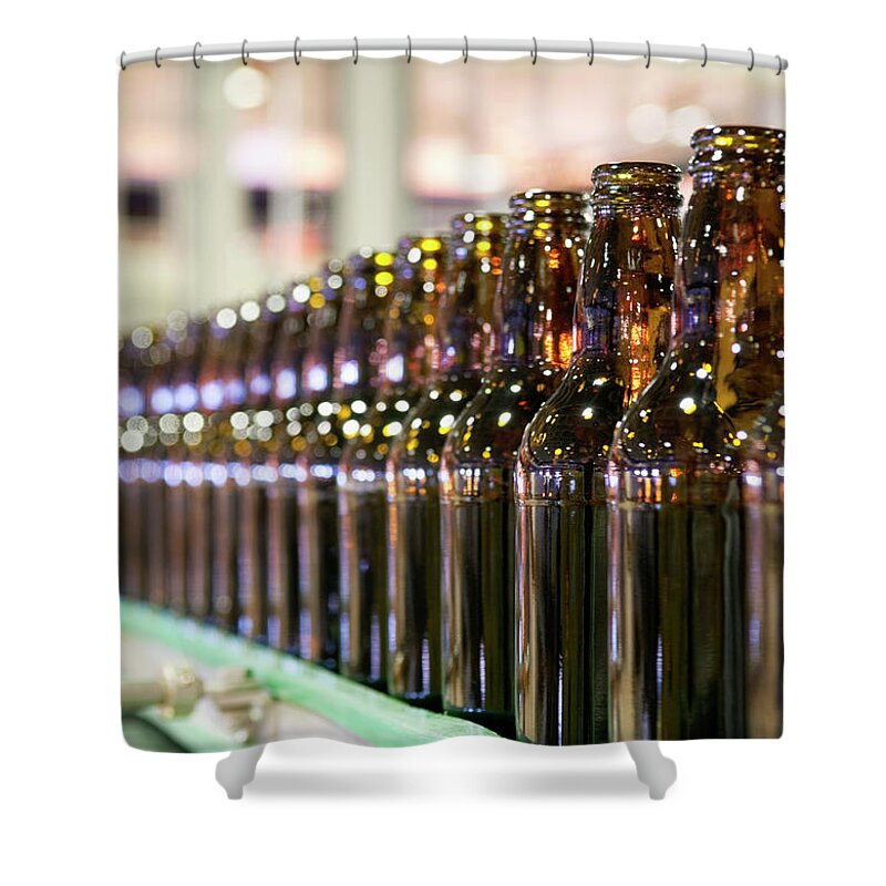 Built Structure Shower Curtain featuring the photograph Bottles In A Row by Maskot