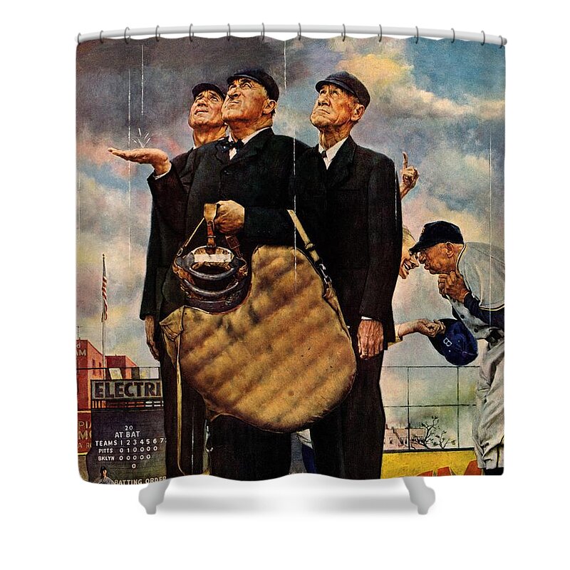 Sport Shower Curtain featuring the drawing Bottom Of The Sixth by Norman Rockwell