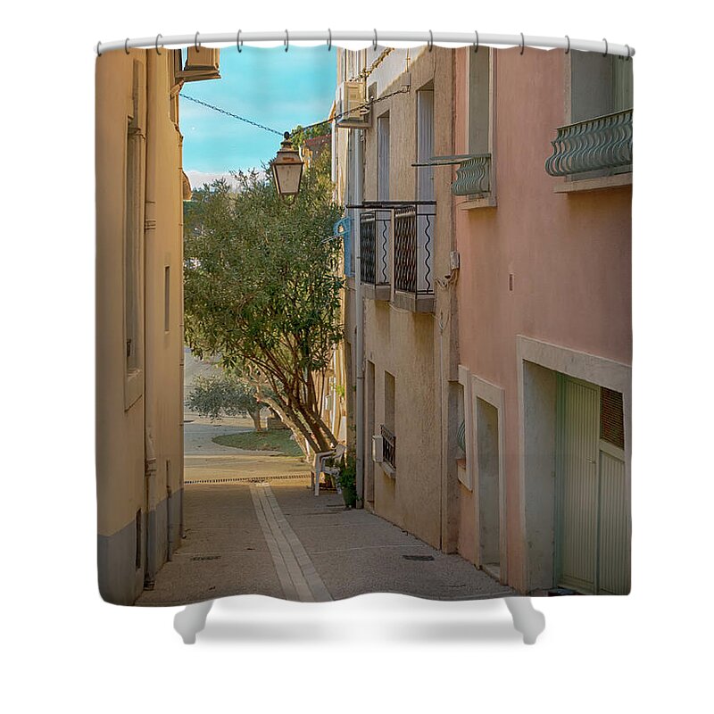Bouzique Shower Curtain featuring the photograph Bouzigue Walk At Twilight by Jessica Levant