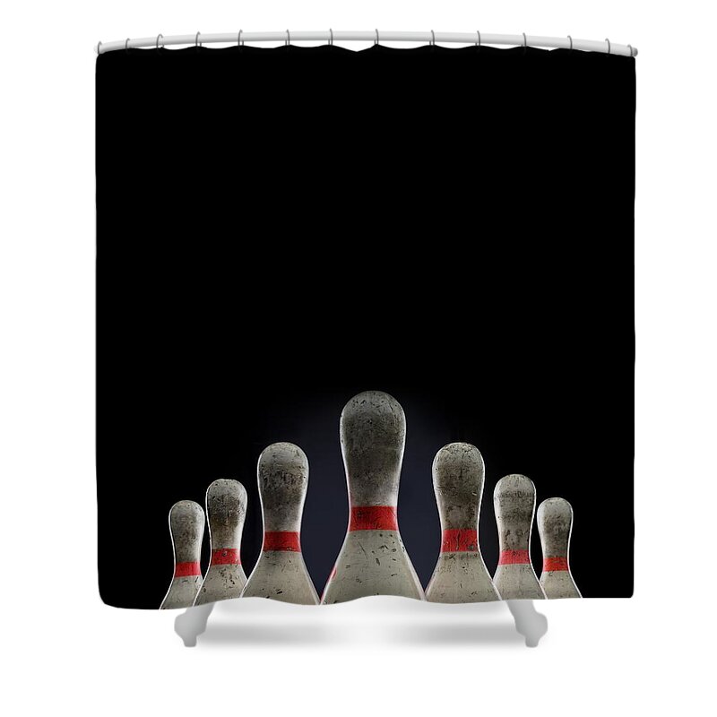 Contest Shower Curtain featuring the photograph Bowling Pins Top Half Only by Rubberball/mike Kemp