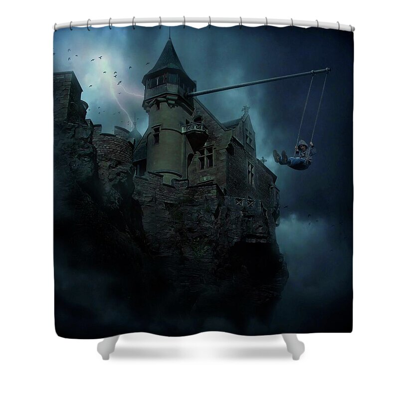 Pole Shower Curtain featuring the photograph Boy On A Swing Hanging On The Pole by Win-initiative/neleman